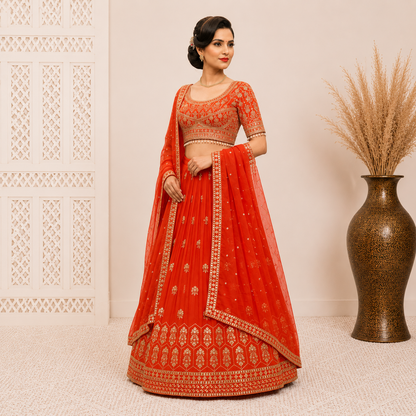 Designer Orange Bridal Lehenga Choli Set