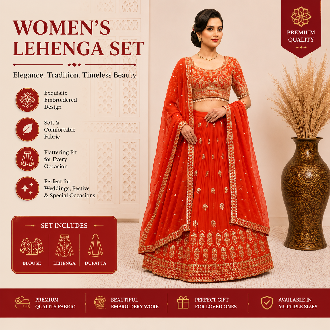Designer Orange Bridal Lehenga Choli Set