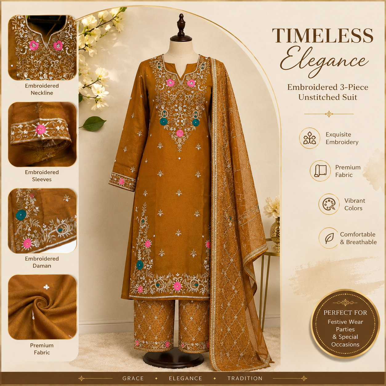 Elegant Mustard Embroidered Kurta Sharara Set