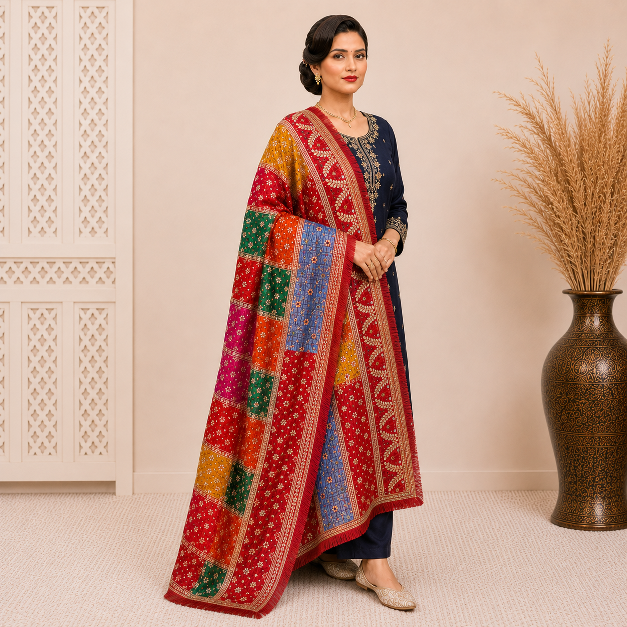 Designer Multicolor Punjabi Phulkari Dupatta