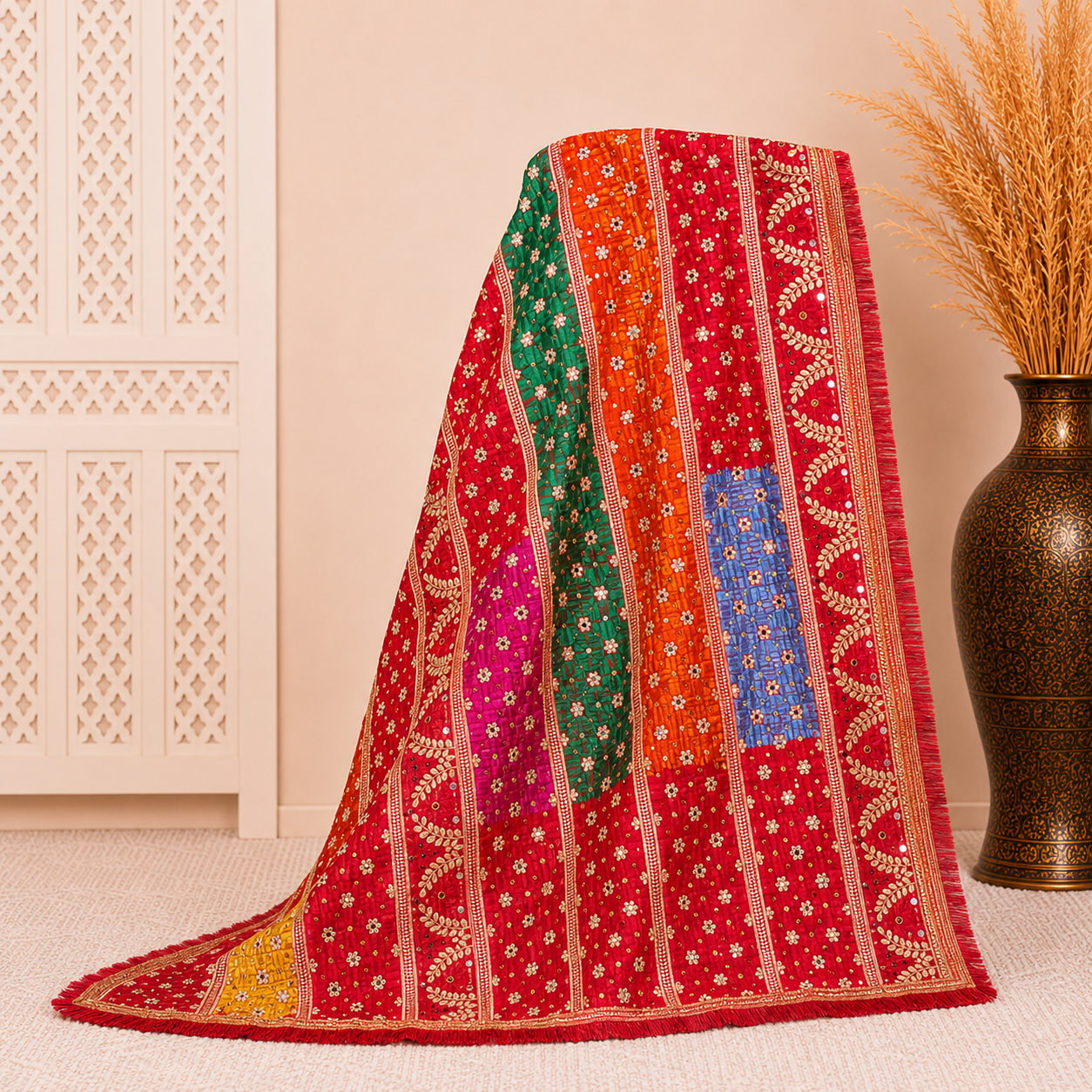 Designer Multicolor Punjabi Phulkari Dupatta