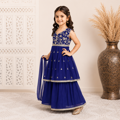 Royal Blue Girls Ethnic Sharara Set