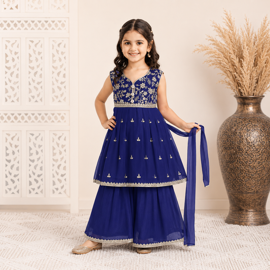 Royal Blue Girls Ethnic Sharara Set