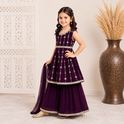 Premium Purple Girls Sharara Suit Set