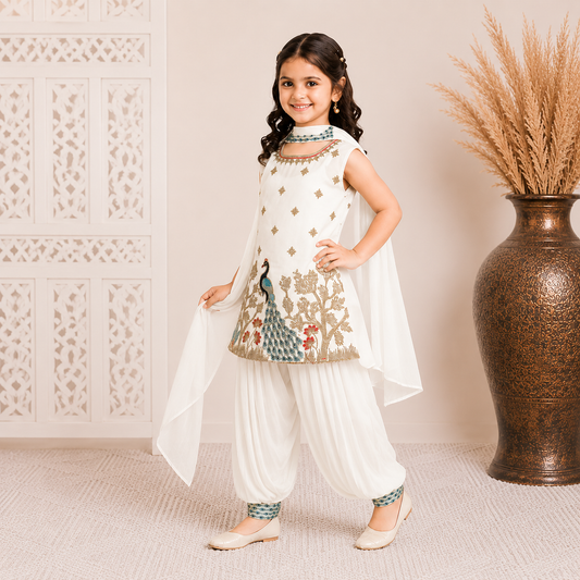 Elegant White Girls Punjabi Patiala Suit