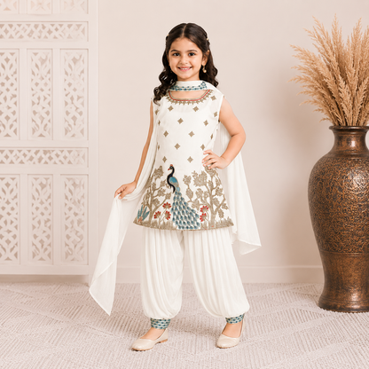 Elegant White Girls Punjabi Patiala Suit