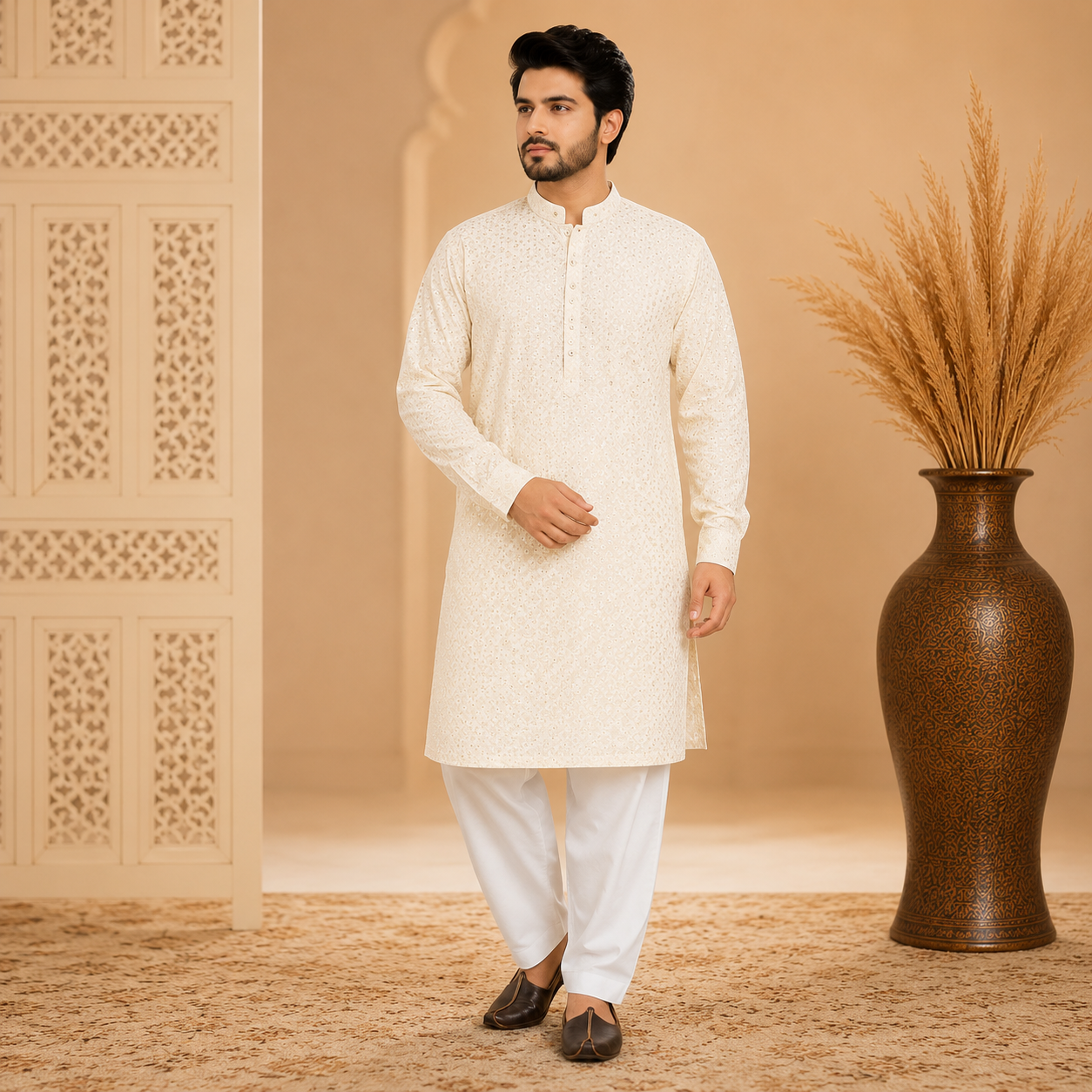 Men’s Lakhnavi Work Kurta Pajama