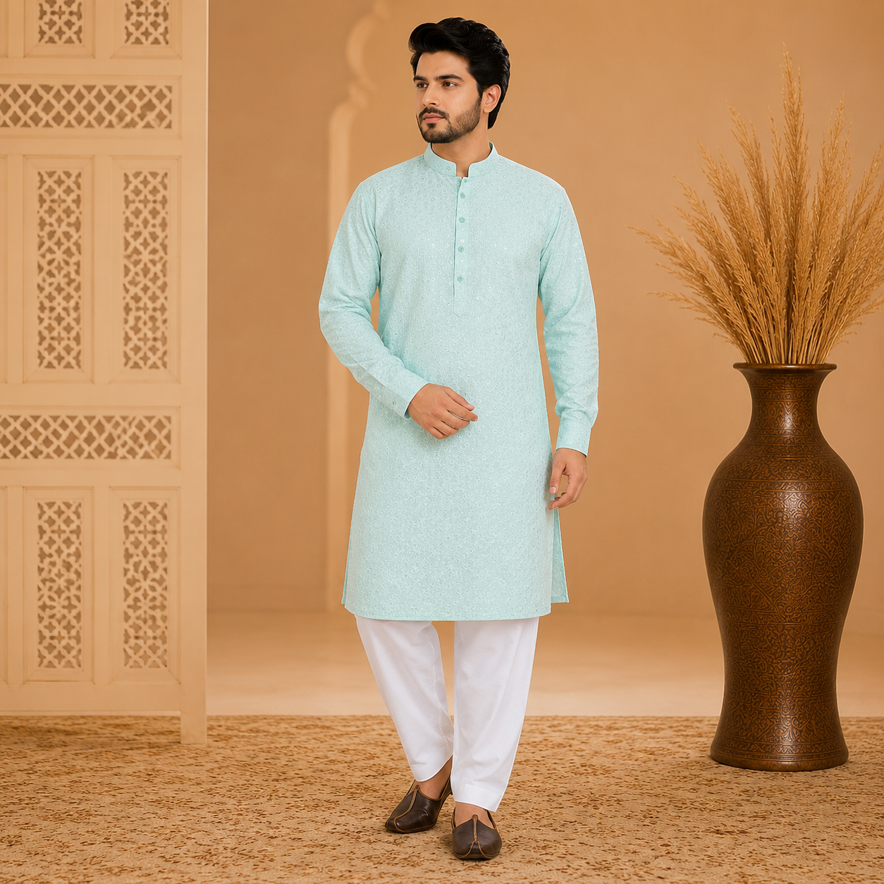 Men’s Lakhnavi Work Kurta Pajama