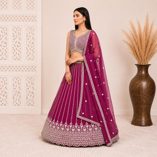Premium Magenta Bridal Lehenga Choli Set