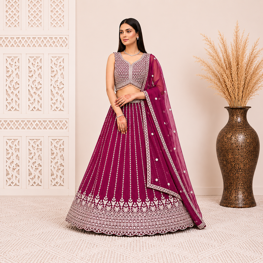 Premium Magenta Bridal Lehenga Choli Set