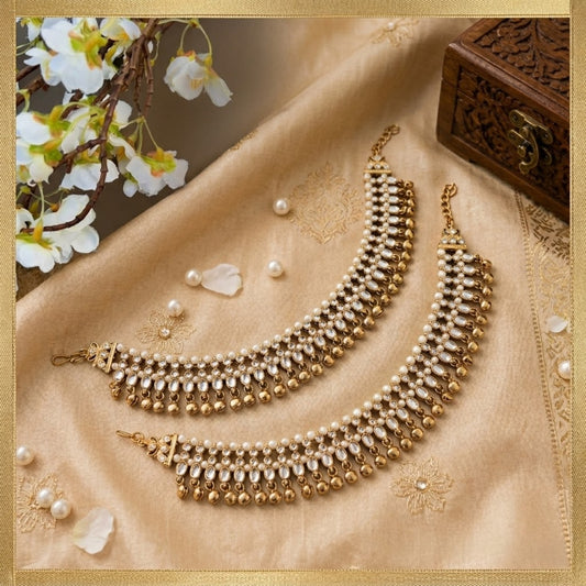 Traditional Pearl Kundan Anklets